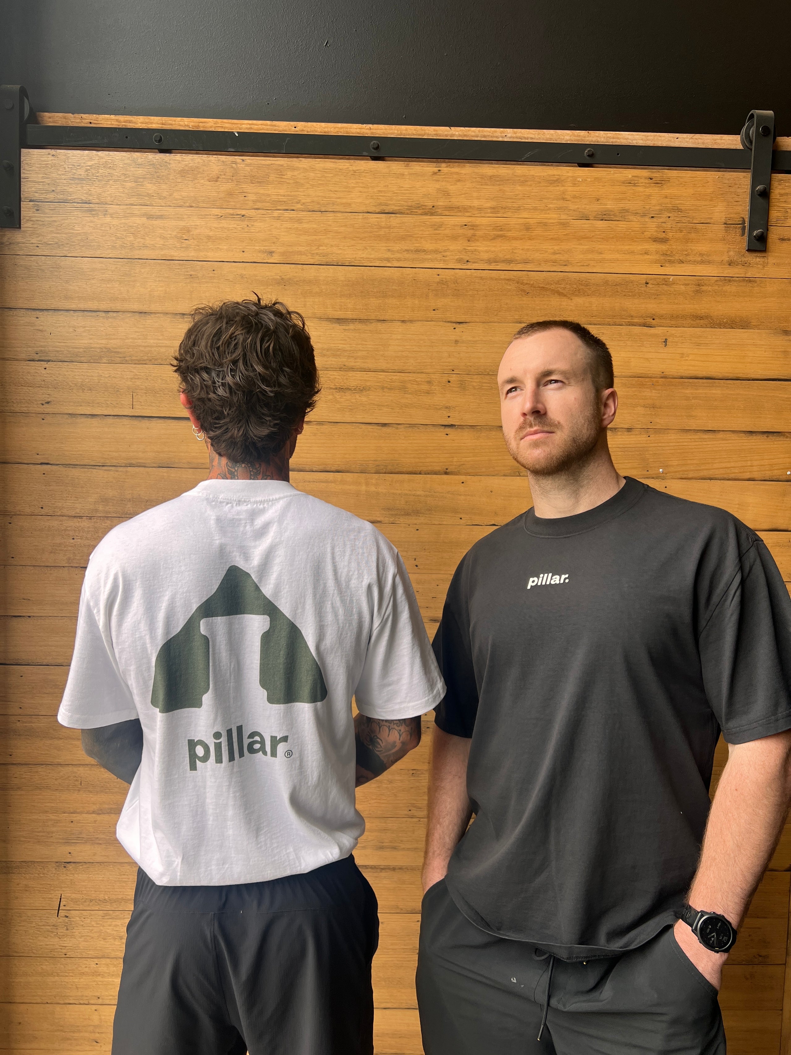 Pillar Tee - Black with white print