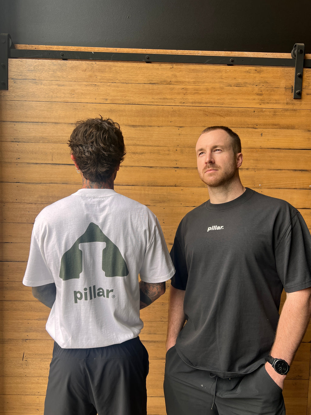 Pillar Tee - White with green print